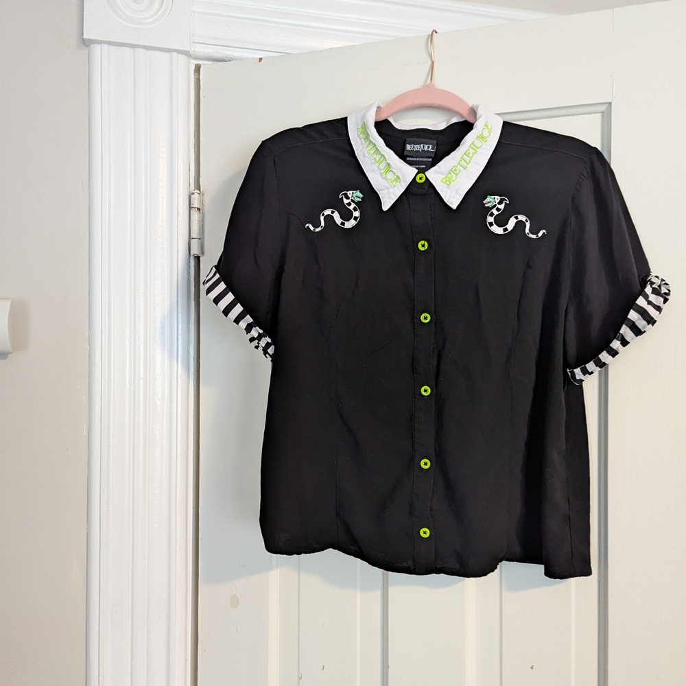 Beetlejuice Black and White Button Up Shirt - Picture 4 of 5